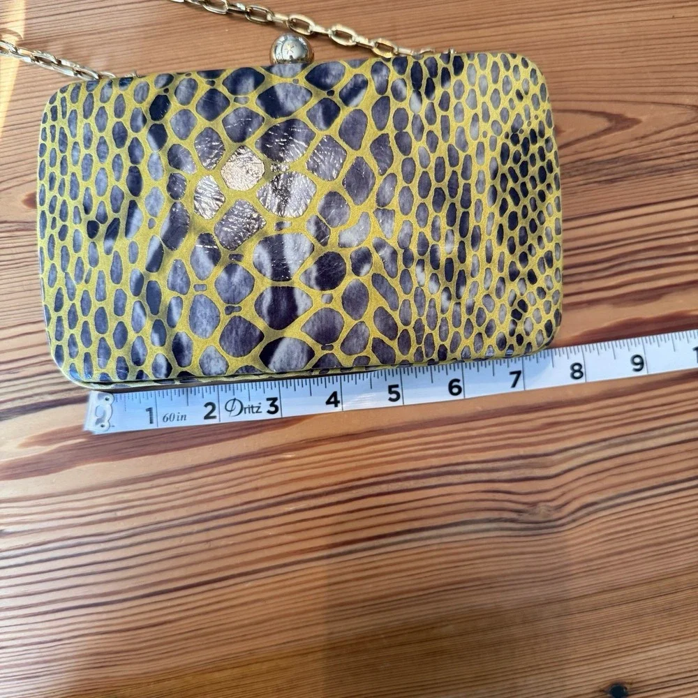 Tory Burch Handbag RARE Clutch Yellow Hard-side Leather Animal Print Chain Strap